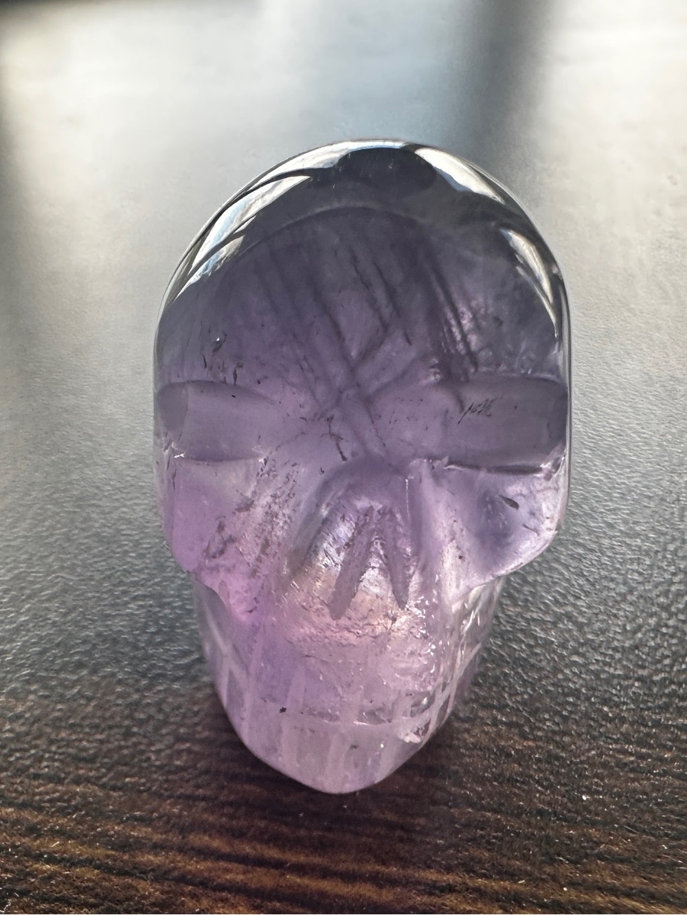 Hand-Carved Amethyst Skull Sculpture - Purple Home Accent